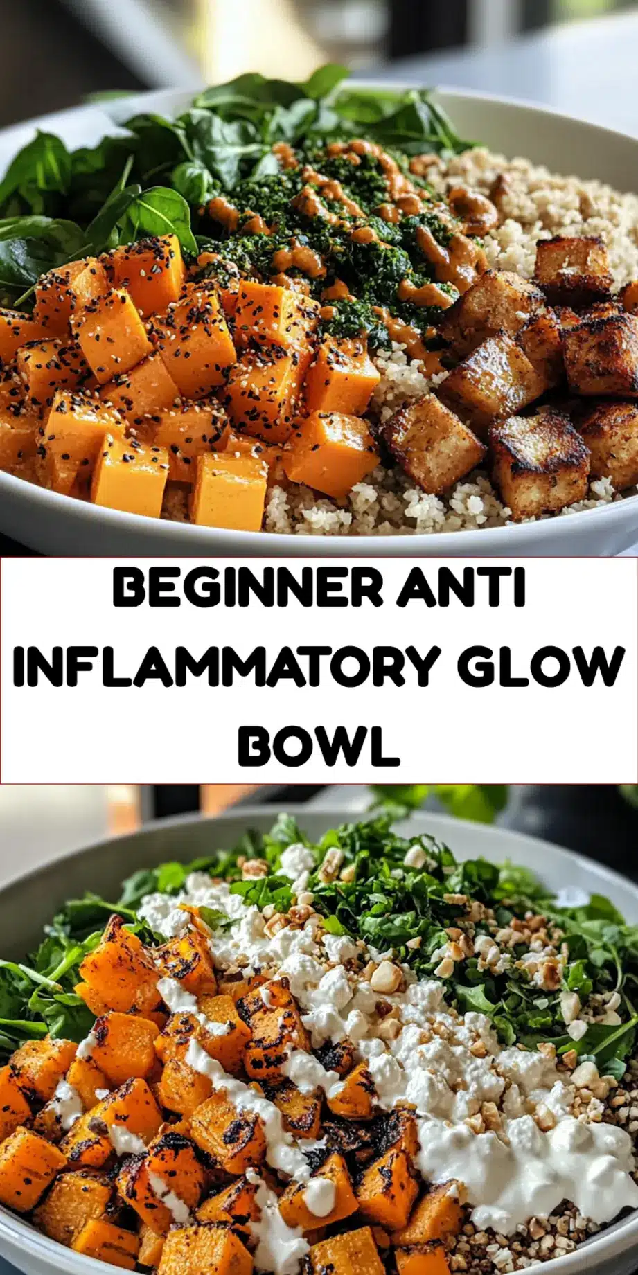 Anti-inflammatory glow bowl with quinoa, roasted vegetables, and creamy tahini sauce