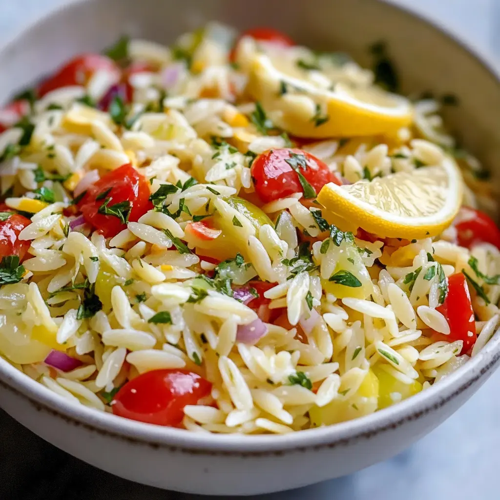Best Lemon Orzo Pasta Salad Recipe Quick and Fresh 6 Best lemon orzo pasta salad with feta, fresh herbs, and colorful vegetables in a bright summer setting