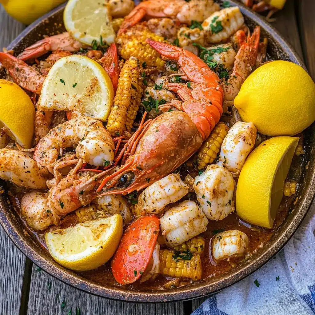 Easy Cajun Seafood Boil with Garlic Butter Sauce Recipe 6 CAJUN SEAFOOD BOIL WITH GARLIC BUTTER SAUCE centered hero view, clean and uncluttered