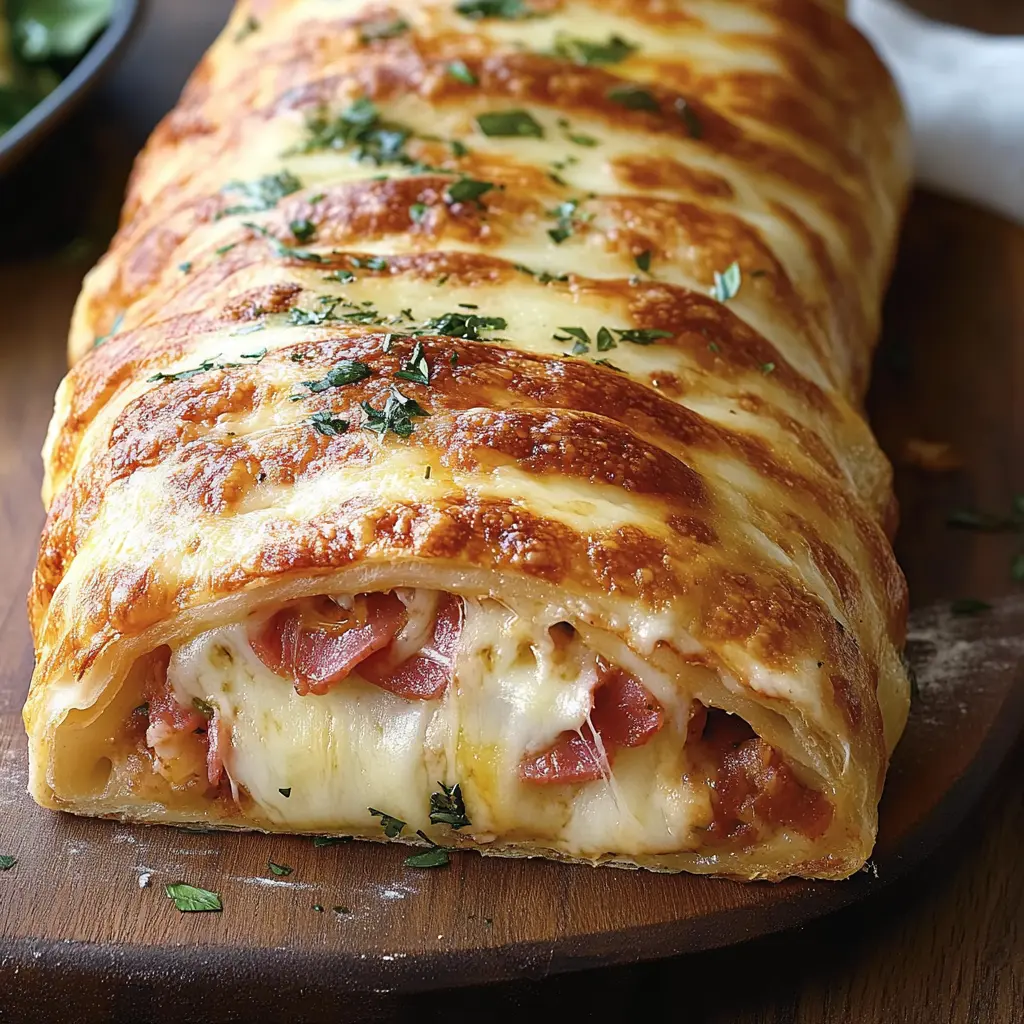 Cheesy Italian Stromboli Recipe Easy Homemade and Delicious 6 Cheesy Italian Stromboli with golden crust, melted cheese, and Italian meats on a serving board