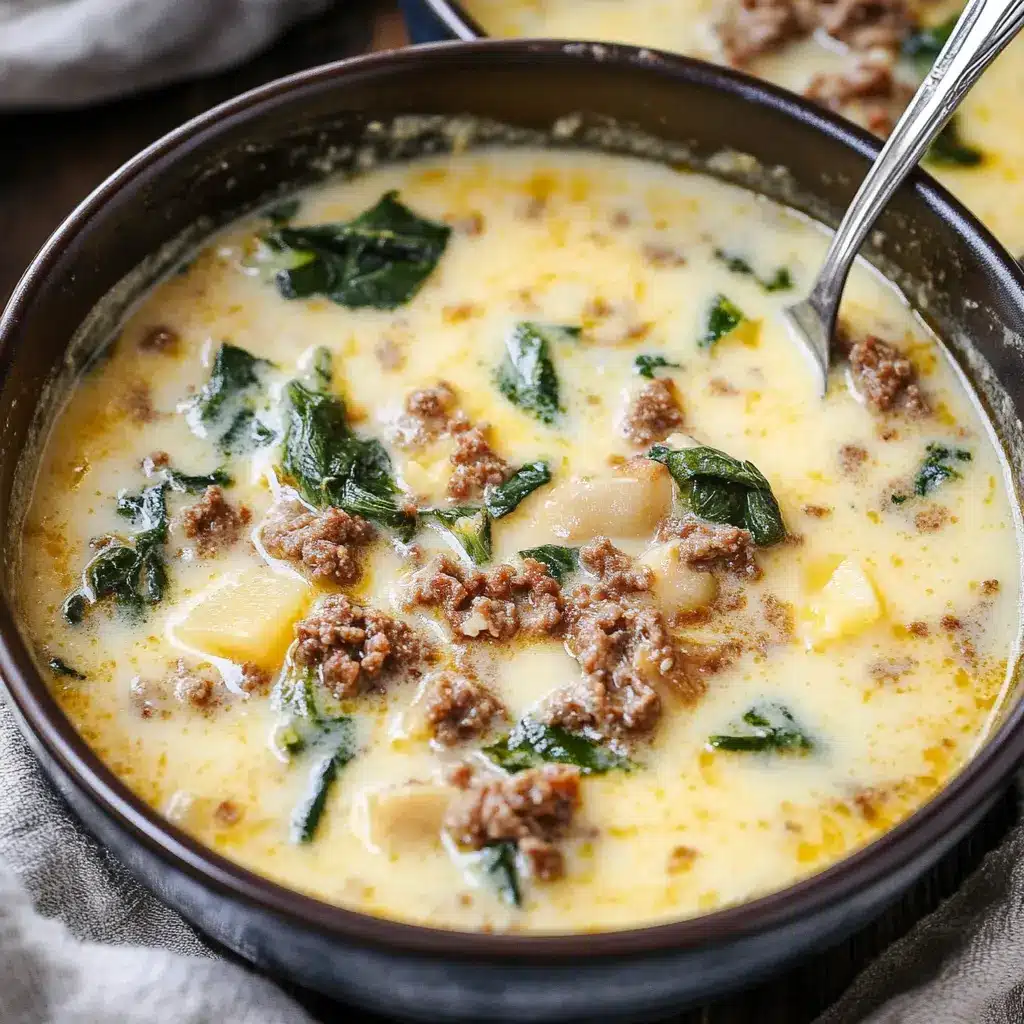 Copycat Zuppa Toscana Recipe - Easy Homemade Comfort 6 Copycat Zuppa Toscana in a wide bowl with creamy broth, sausage, potatoes, and kale