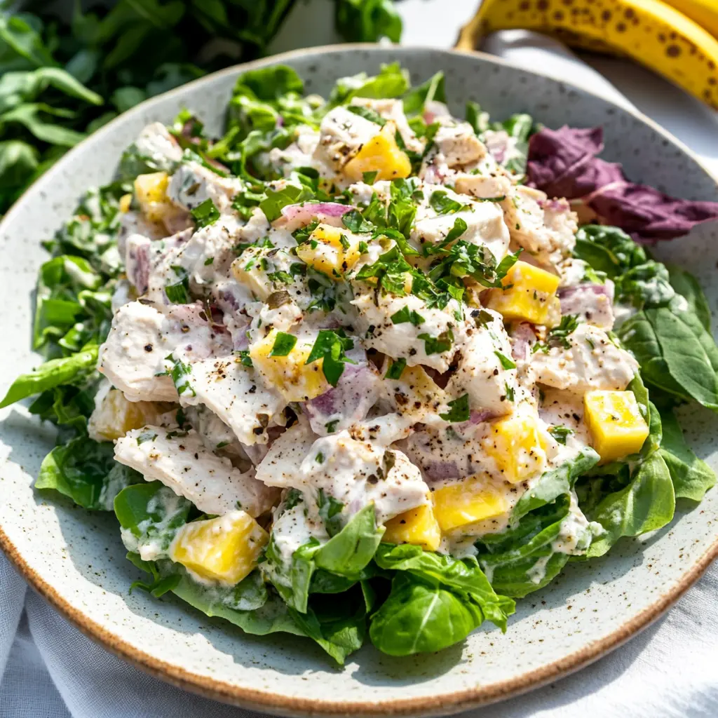 Cottage Cheese Chicken Salad with Banana Peppers Easy Weeknight Dinner 6 Cottage Cheese Chicken Salad with Banana Peppers centered hero view, clean and uncluttered