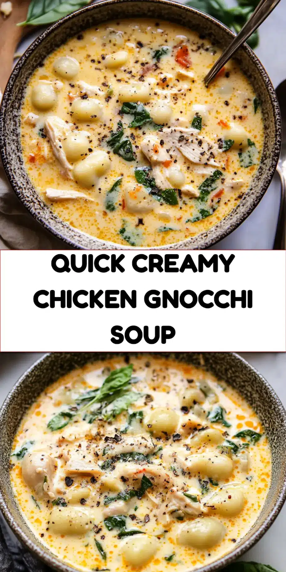 Creamy Chicken Gnocchi Soup centered hero view, clean and uncluttered for Pinterest