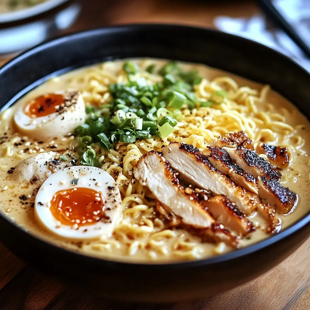 Creamy Garlic Chicken Ramen Recipe Quick Easy Ultimate 6 CREAMY GARLIC CHICKEN RAMEN centered hero view, clean and uncluttered