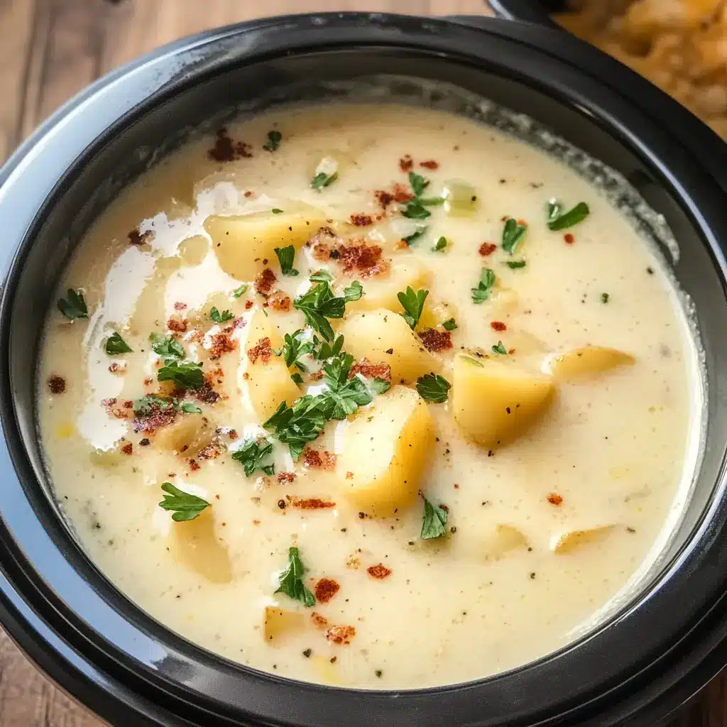 CROCKPOT POTATO SOUP centered hero view, clean and uncluttered