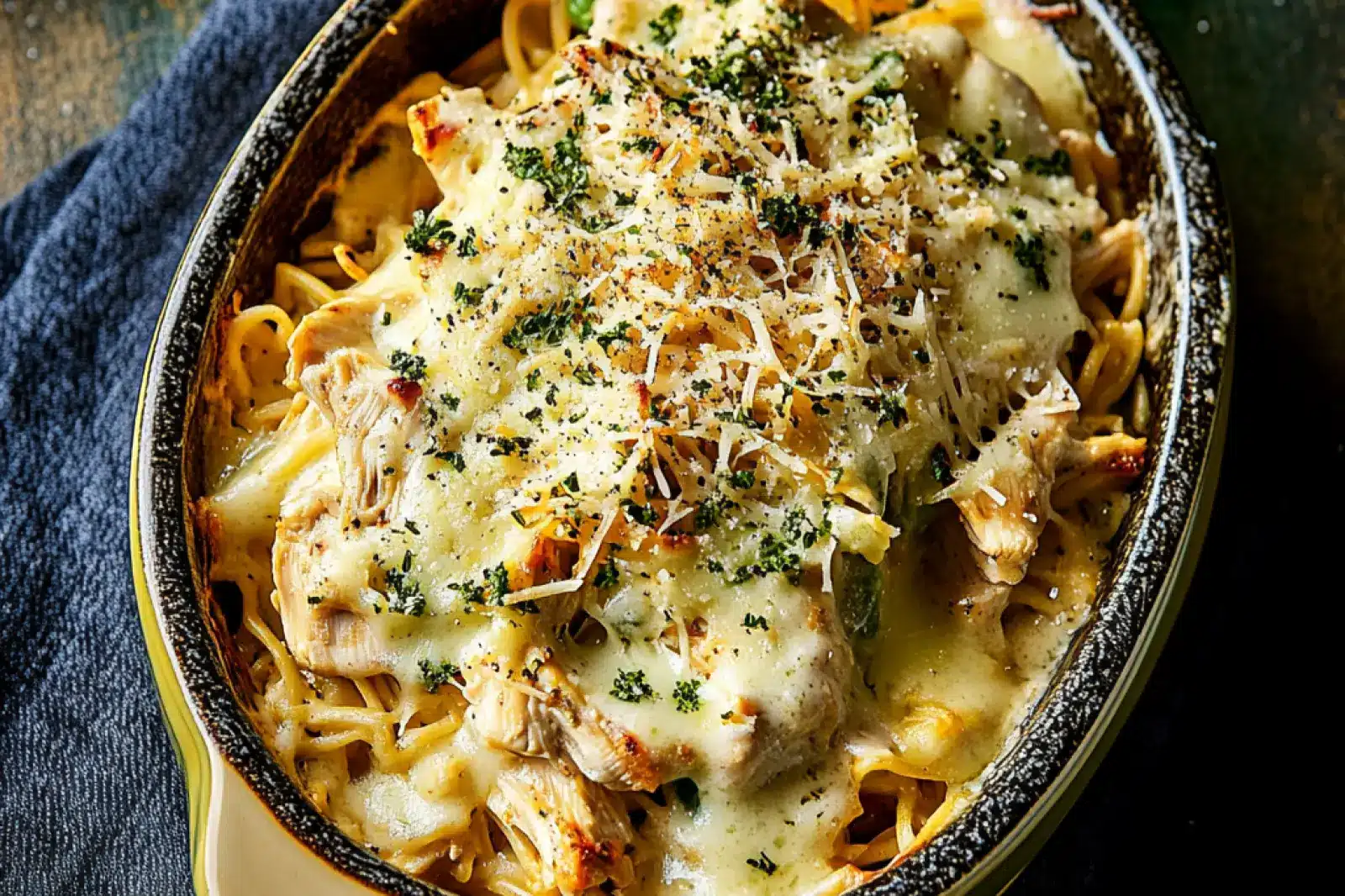 Dump and Bake Chicken Alfredo Noodle Casserole Easy Weeknight Meal