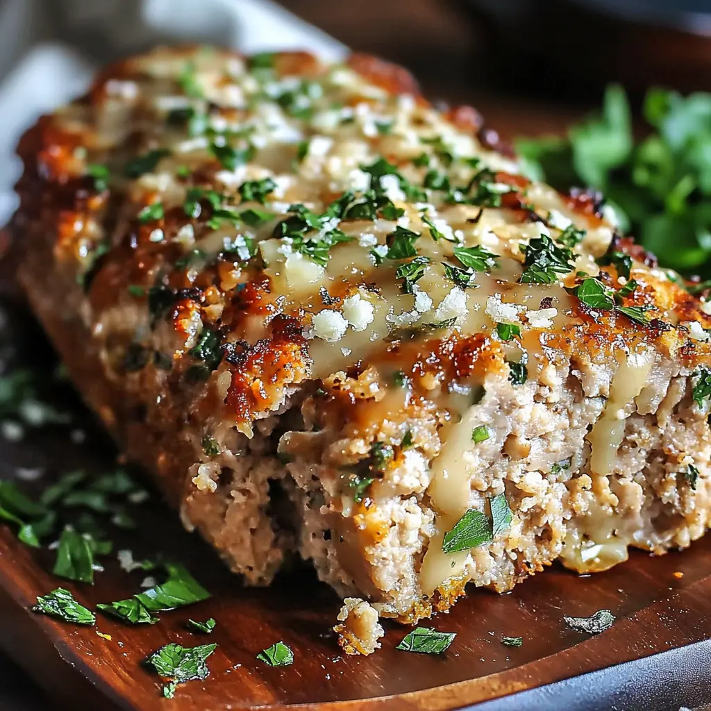 Garlic Parmesan Chicken Meatloaf Recipe Easy and Delicious 2 GARLIC PARMESAN CHICKEN MEATLOAF centered hero view, clean and uncluttered
