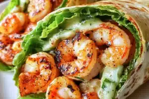 Grilled Shrimp Caesar Wraps Easy Weeknight Dinner GRILLED SHRIMP CAESAR WRAPS centered hero view, clean and uncluttered