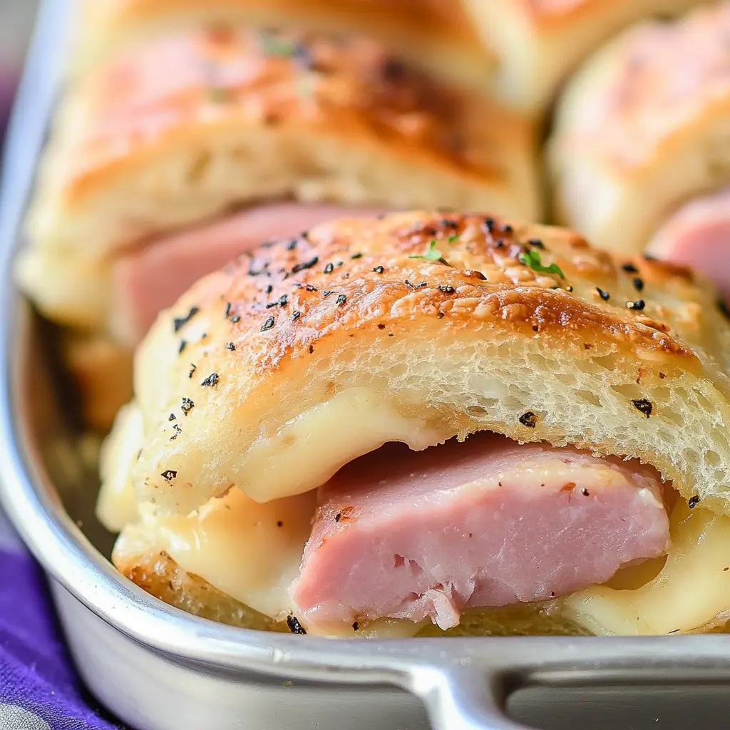 HAM AND CHEESE SLIDERS centered hero view, clean and uncluttered