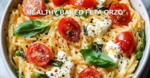 HEALTHY BAKED FETA ORZO centered hero view, clean and uncluttered