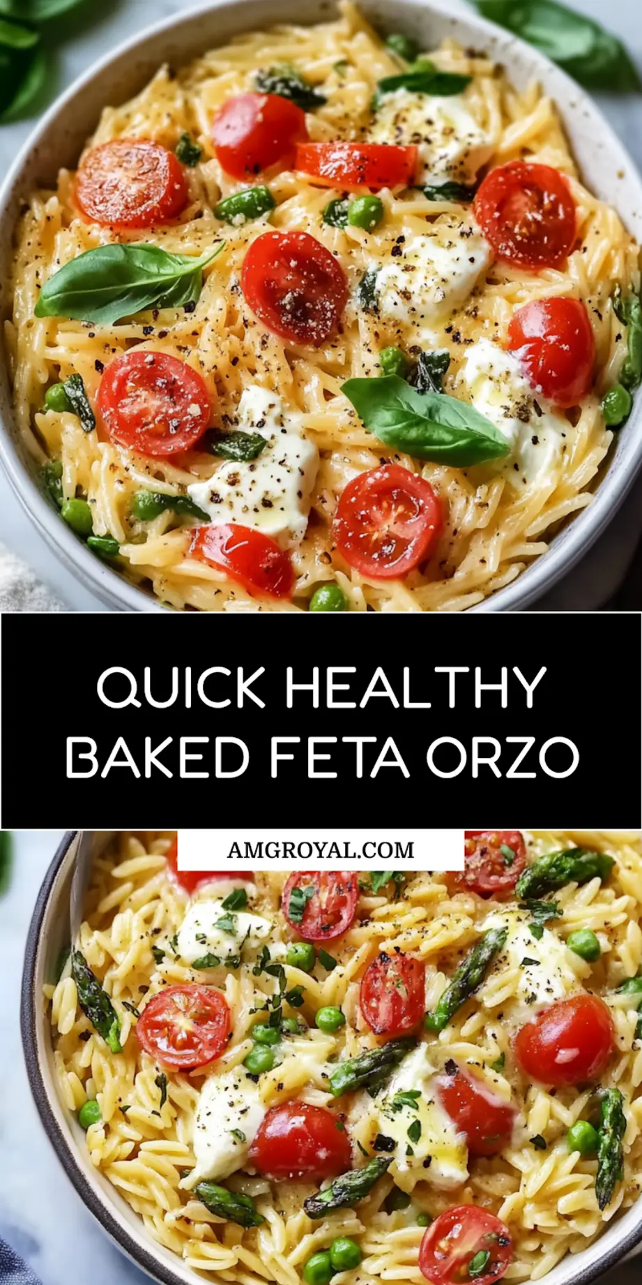 Healthy Baked Feta Orzo Recipe Easy and Delicious 7 Healthy baked feta orzo recipe pin image with creamy feta and roasted vegetables