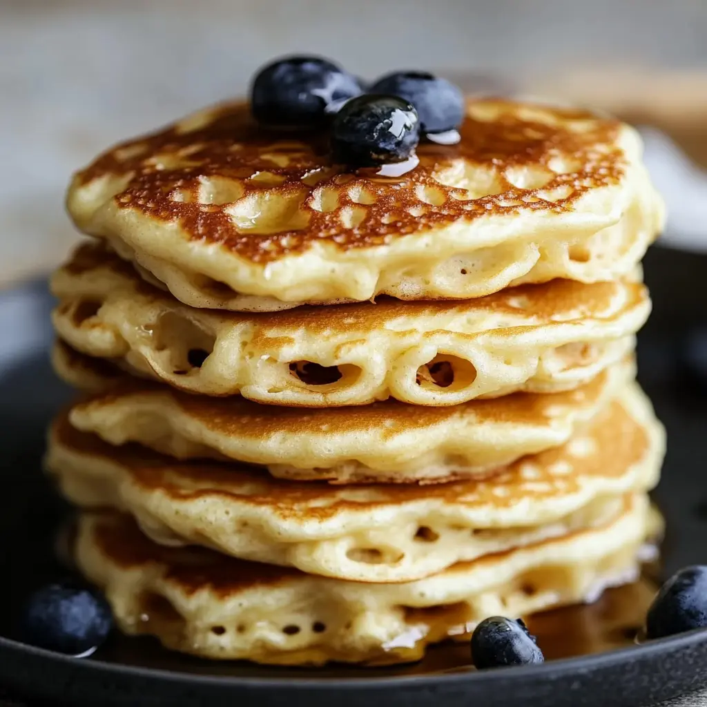HIGH PROTEIN FLUFFY PANCAKES RECIPE centered hero view, clean and uncluttered