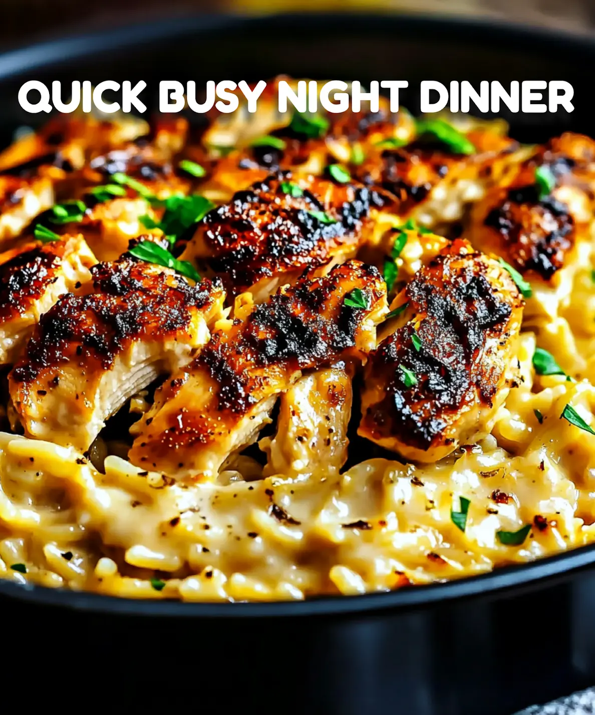 ONE POT CAJUN CHICKEN ALFREDO ORZO centered hero view, clean and uncluttered