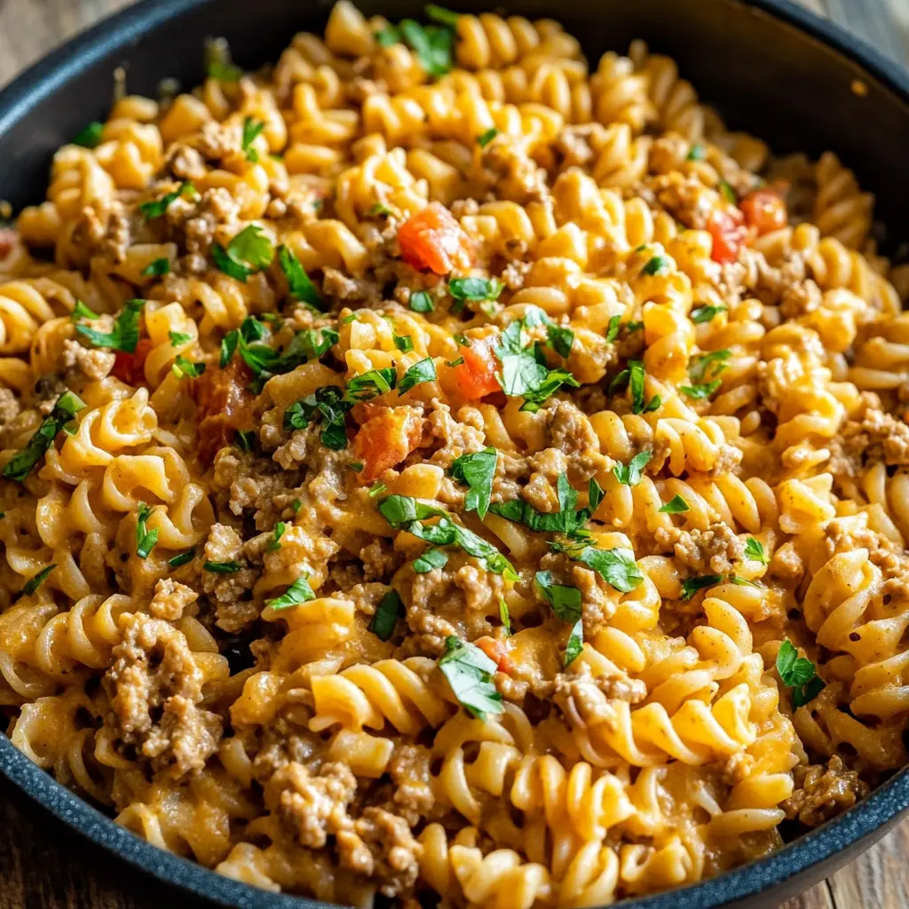 One-Pot Taco Pasta Easy Weeknight Dinner Recipe 6 ONE-POT TACO PASTA centered hero view, clean and uncluttered
