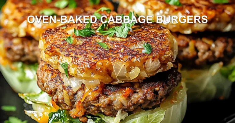 OVEN-BAKED CABBAGE BURGERS centered hero view, clean and uncluttered