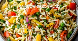 RAINBOW ORZO SALAD centered hero view, clean and uncluttered