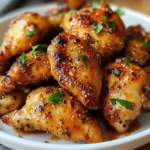 AIR FRYER HONEY BUTTER GARLIC CHICKEN centered hero view, clean and uncluttered