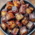 AIR FRYER PORK BELLY BITES centered hero view, clean and uncluttered