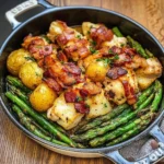 ASPARAGUS BACON CHICKEN POTATO centered hero view, clean and uncluttered