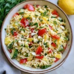BEST LEMON ORZO PASTA SALAD centered hero view, clean and uncluttered