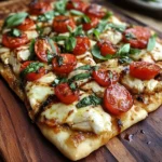 CHICKEN CAPRESE FLATBREAD centered hero view, clean and uncluttered