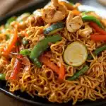 CHICKEN VEGETABLE RAMEN NOODLES centered hero view, clean and uncluttered