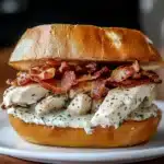 CHOPPED CHICKEN BACON RANCH SANDWICH centered hero view, clean and uncluttered