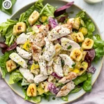 COTTAGE CHEESE CHICKEN SALAD WITH BANANA PEPPERS centered hero view, clean and uncluttered