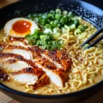 CREAMY GARLIC CHICKEN RAMEN centered hero view, clean and uncluttered