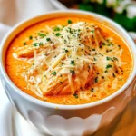CROCK POT CREAMY CHICKEN PARMESAN SOUP centered hero view, clean and uncluttered