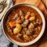 CROCKPOT BEEF STEW centered hero view, clean and uncluttered
