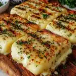 GARLIC BREAD GRILLED CHEESE centered hero view, clean and uncluttered