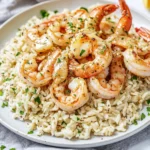 GARLIC BUTTER SHRIMP AND RICE centered hero view, clean and uncluttered