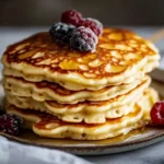 HIGH PROTEIN FLUFFY PANCAKES RECIPE centered hero view, clean and uncluttered