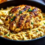ONE POT CAJUN CHICKEN ALFREDO ORZO centered hero view, clean and uncluttered