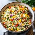 RAINBOW ORZO SALAD centered hero view, clean and uncluttered