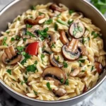 TASTY ORZO WITH MUSHROOMS centered hero view, clean and uncluttered