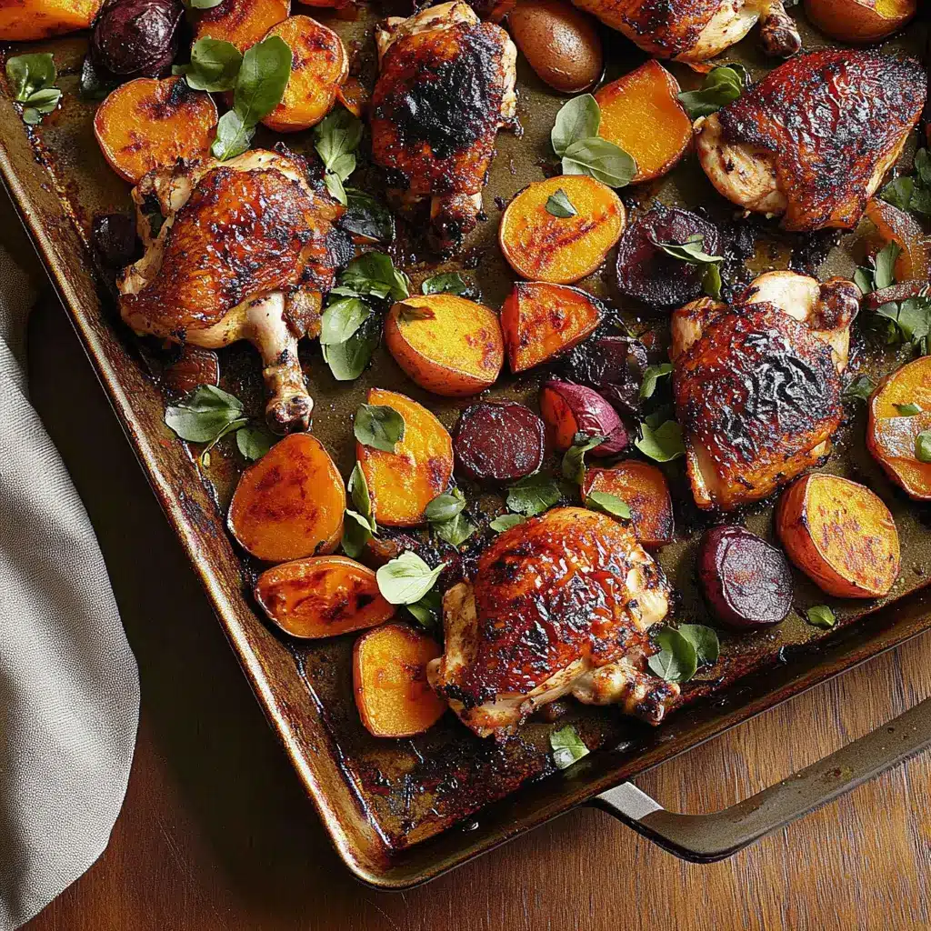 Sheet Pan Chicken and Sweet Potatoes Easy Weeknight Meal 6 Sheet pan chicken and sweet potatoes centered hero view, clean and uncluttered