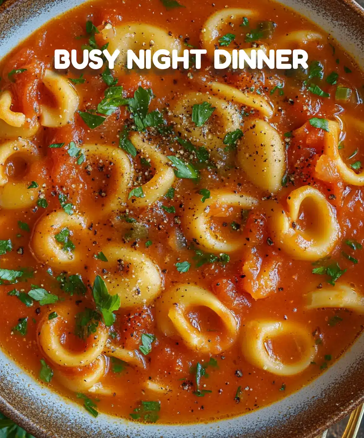 Tomato Tortellini Soup Easy Cozy Dinner Recipe 7 Tomato tortellini soup Pinterest pin image with text overlay