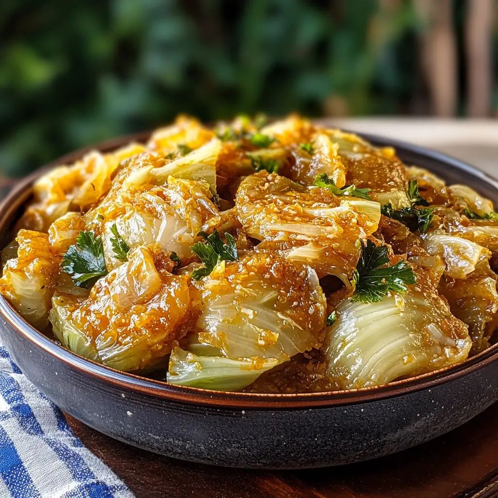 Viral cabbage boil with tender wedges in buttery garlic broth