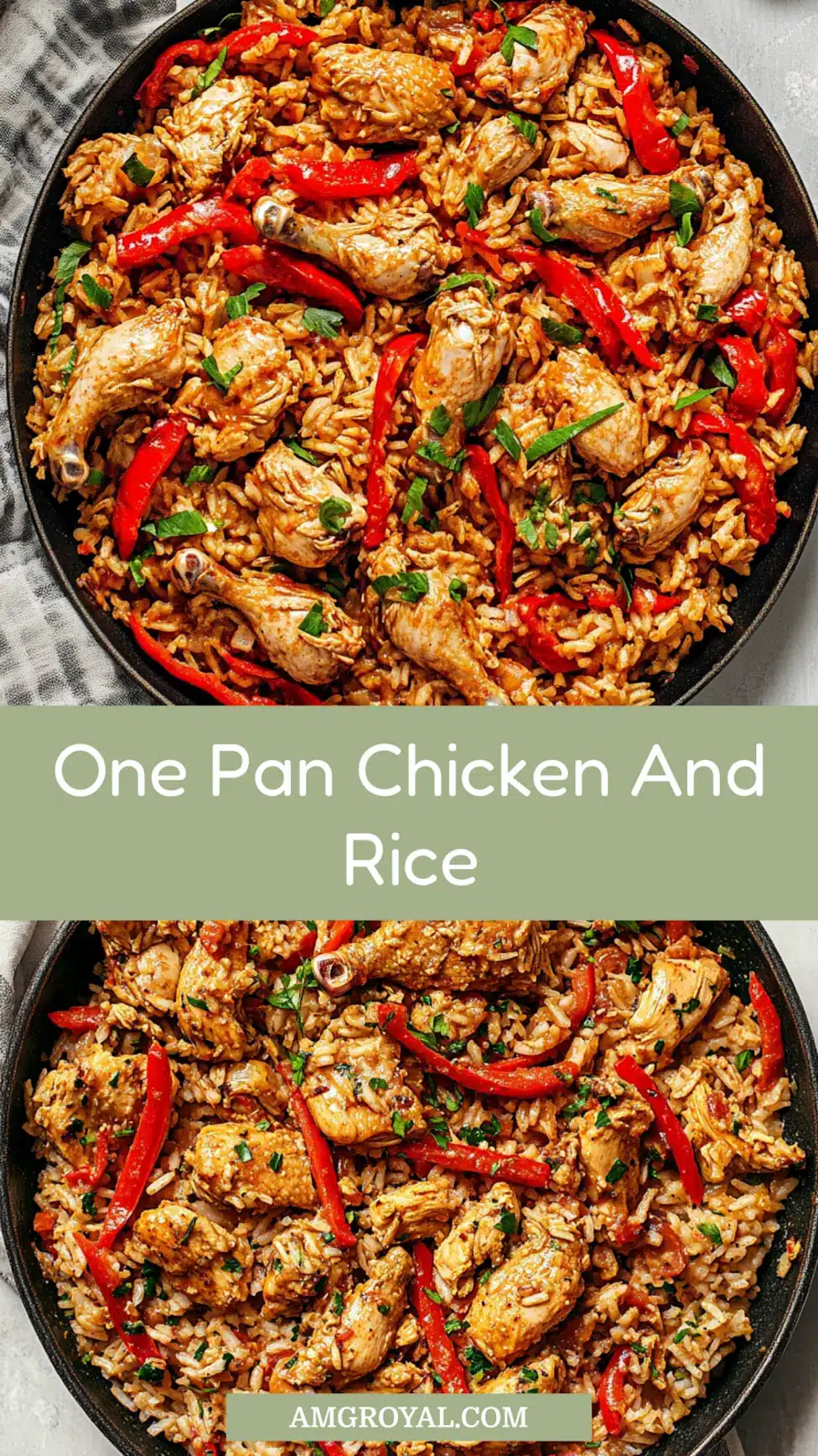 30 minute one pan chicken and rice centered hero view, clean and uncluttered