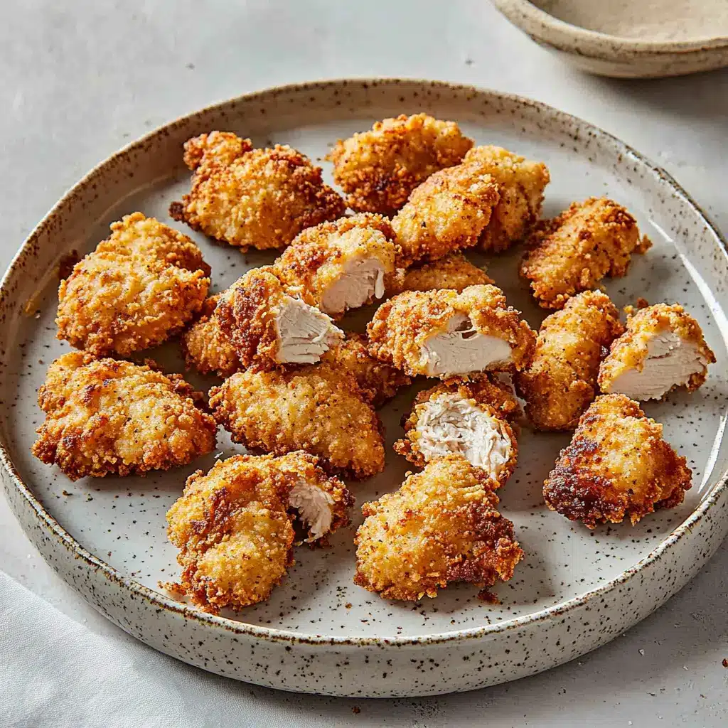 Golden air fryer chicken nuggets with panko coating on a white plate