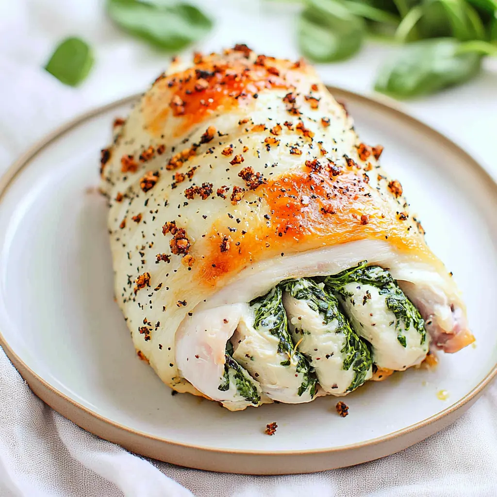 AIR FRYER FETA AND SPINACH STUFFED CHICKEN BREAST centered hero view, clean and uncluttered