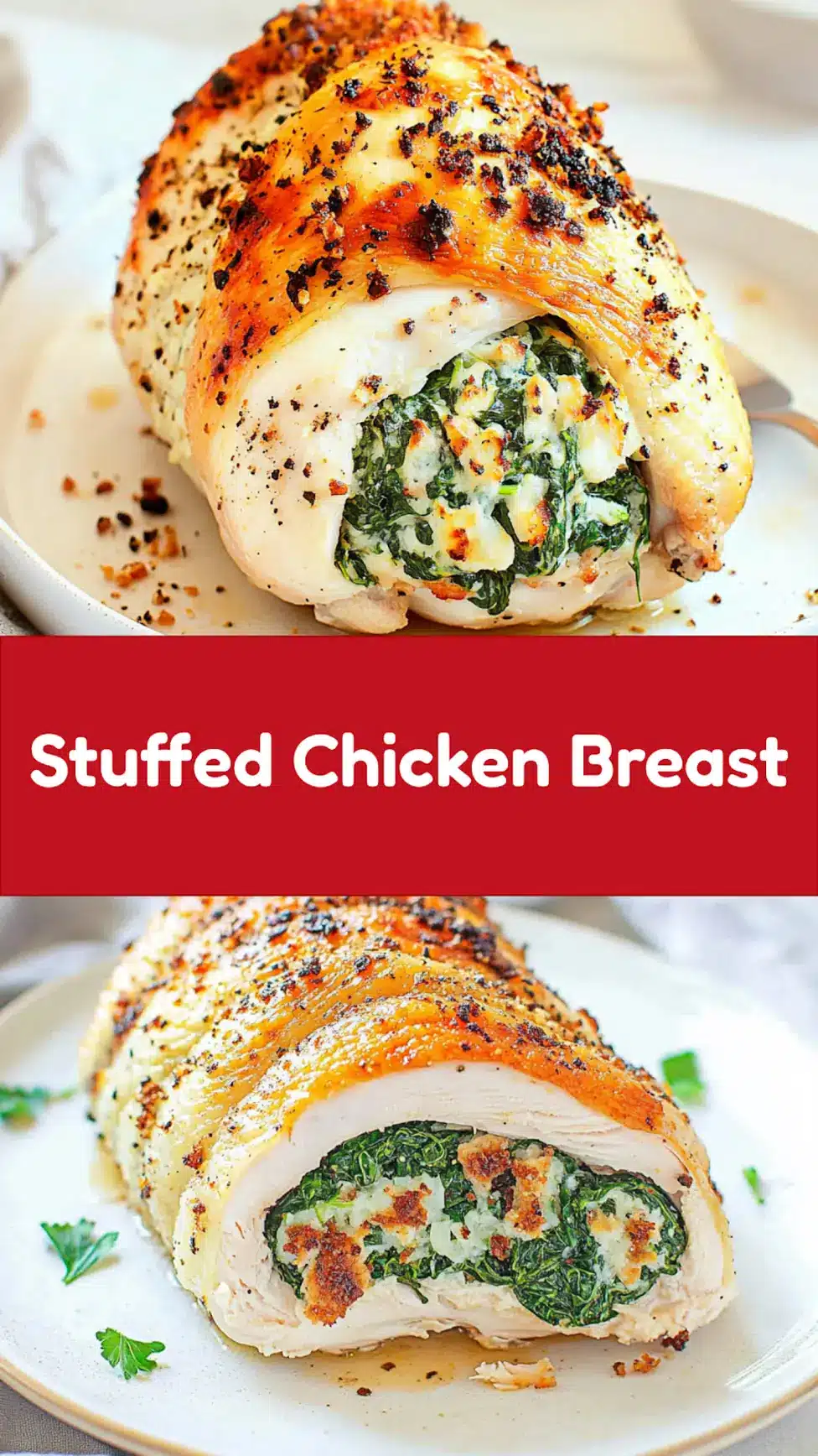AIR FRYER FETA AND SPINACH STUFFED CHICKEN BREAST centered hero view, clean and uncluttered