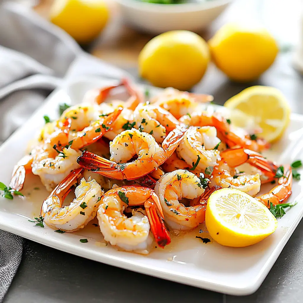 AIR FRYER GARLIC SHRIMP WITH LEMON centered hero view, clean and uncluttered