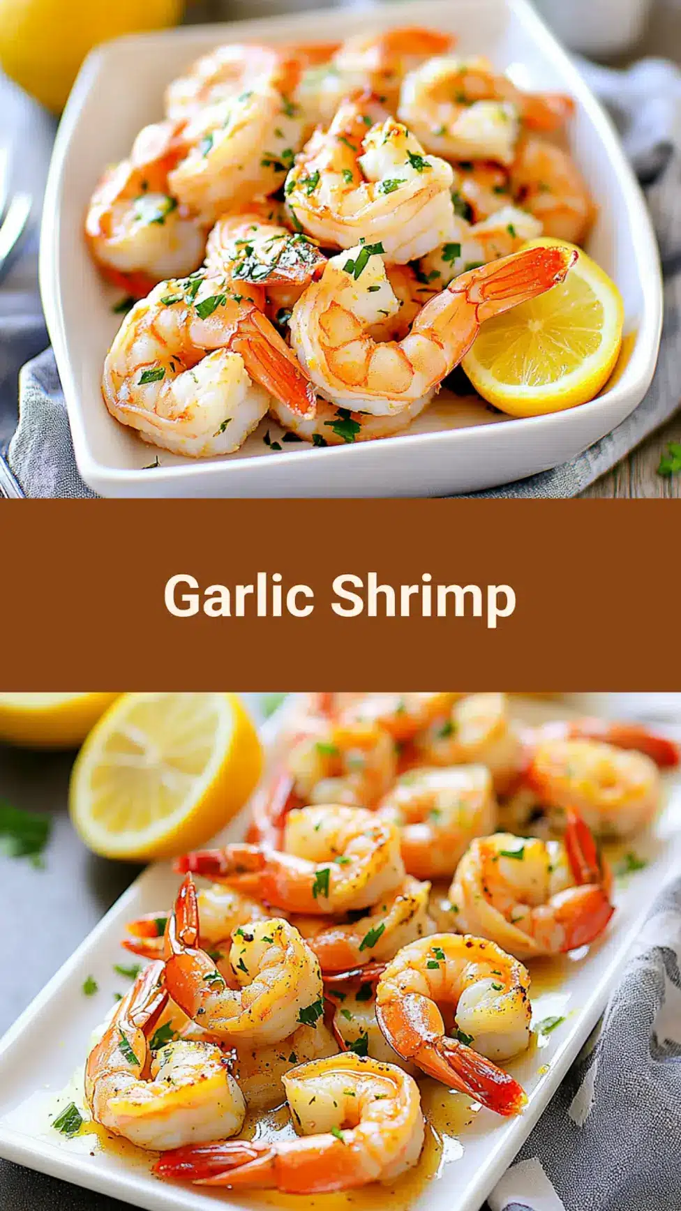 AIR FRYER GARLIC SHRIMP WITH LEMON centered hero view, clean and uncluttered
