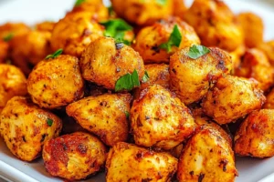 AIR FRYER HIGH PROTEIN CHICKEN BITES centered hero view, clean and uncluttered