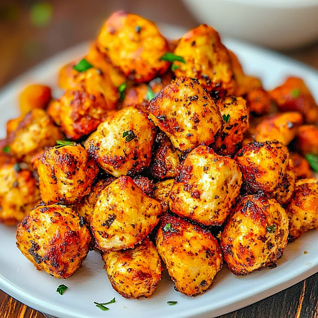 AIR FRYER HIGH PROTEIN CHICKEN BITES centered hero view, clean and uncluttered