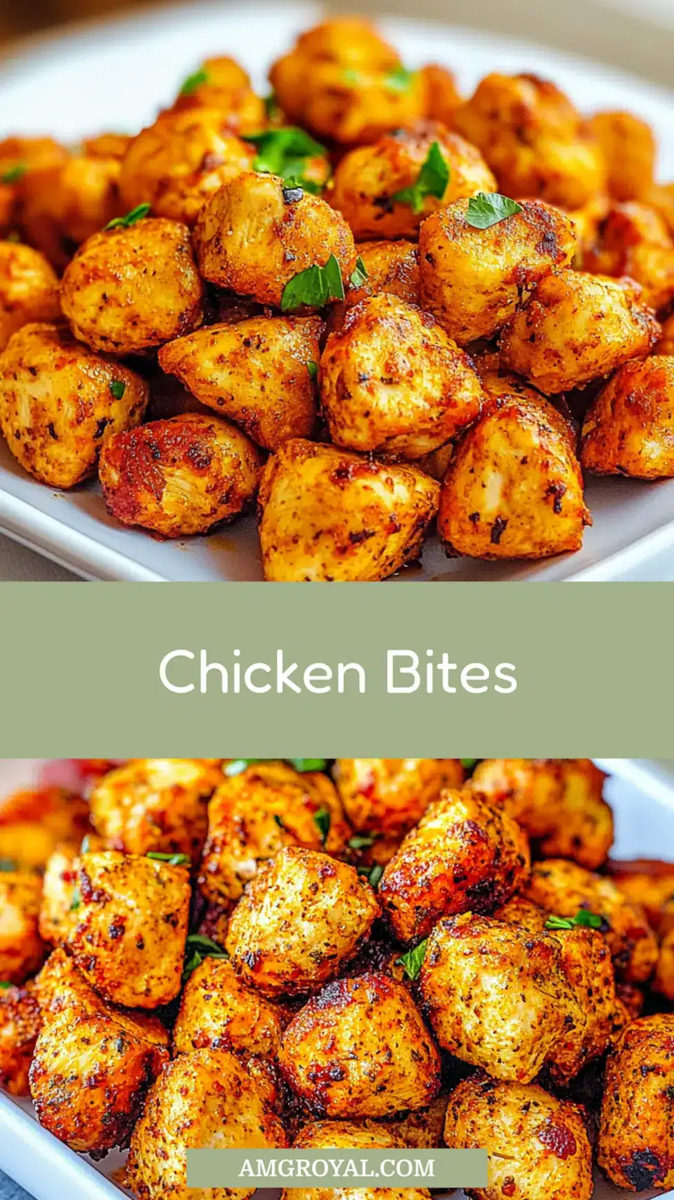 AIR FRYER HIGH PROTEIN CHICKEN BITES centered hero view, clean and uncluttered_pin