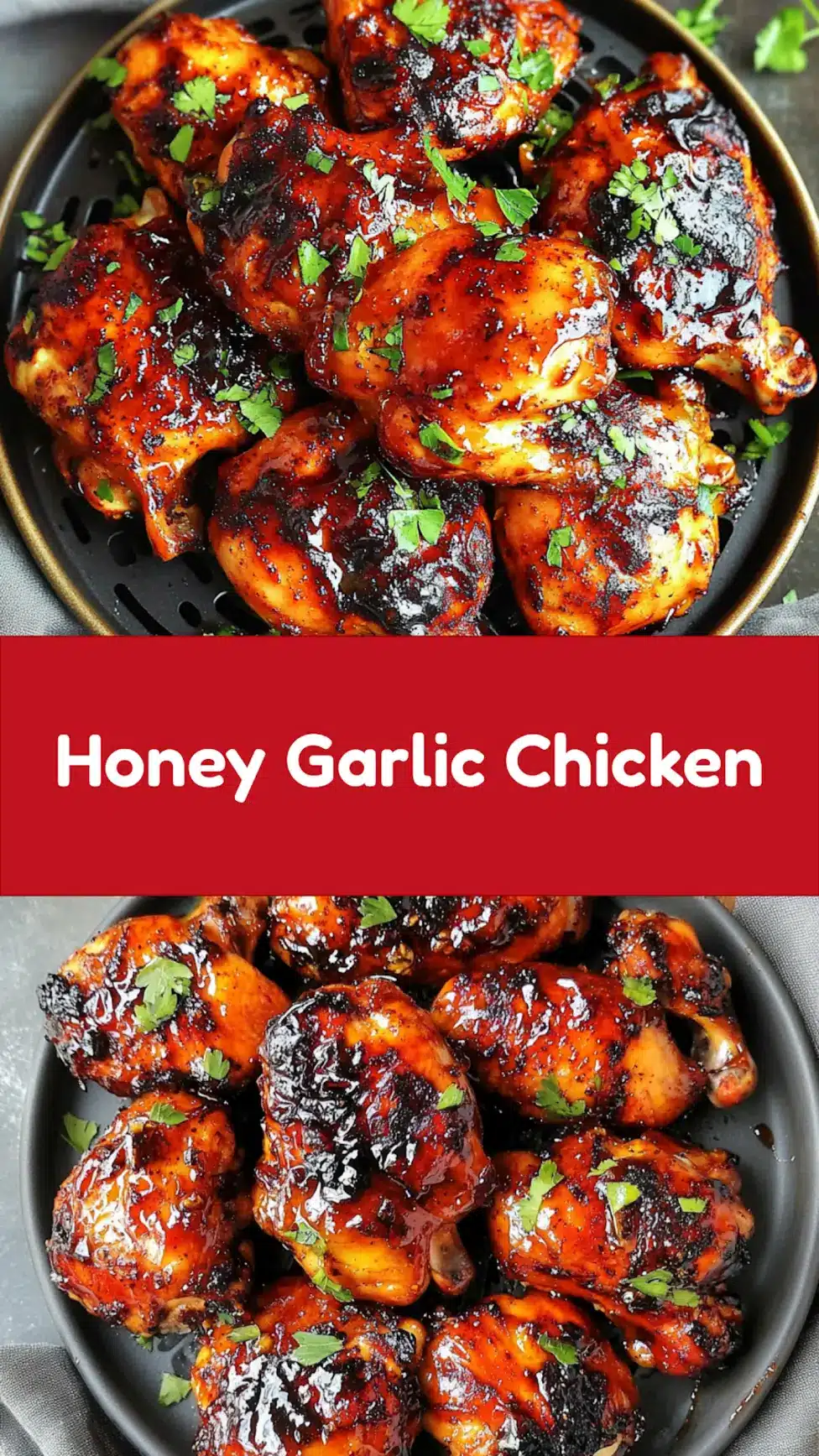 AIR FRYER HONEY GARLIC CHICKEN centered hero view, clean and uncluttered_pin